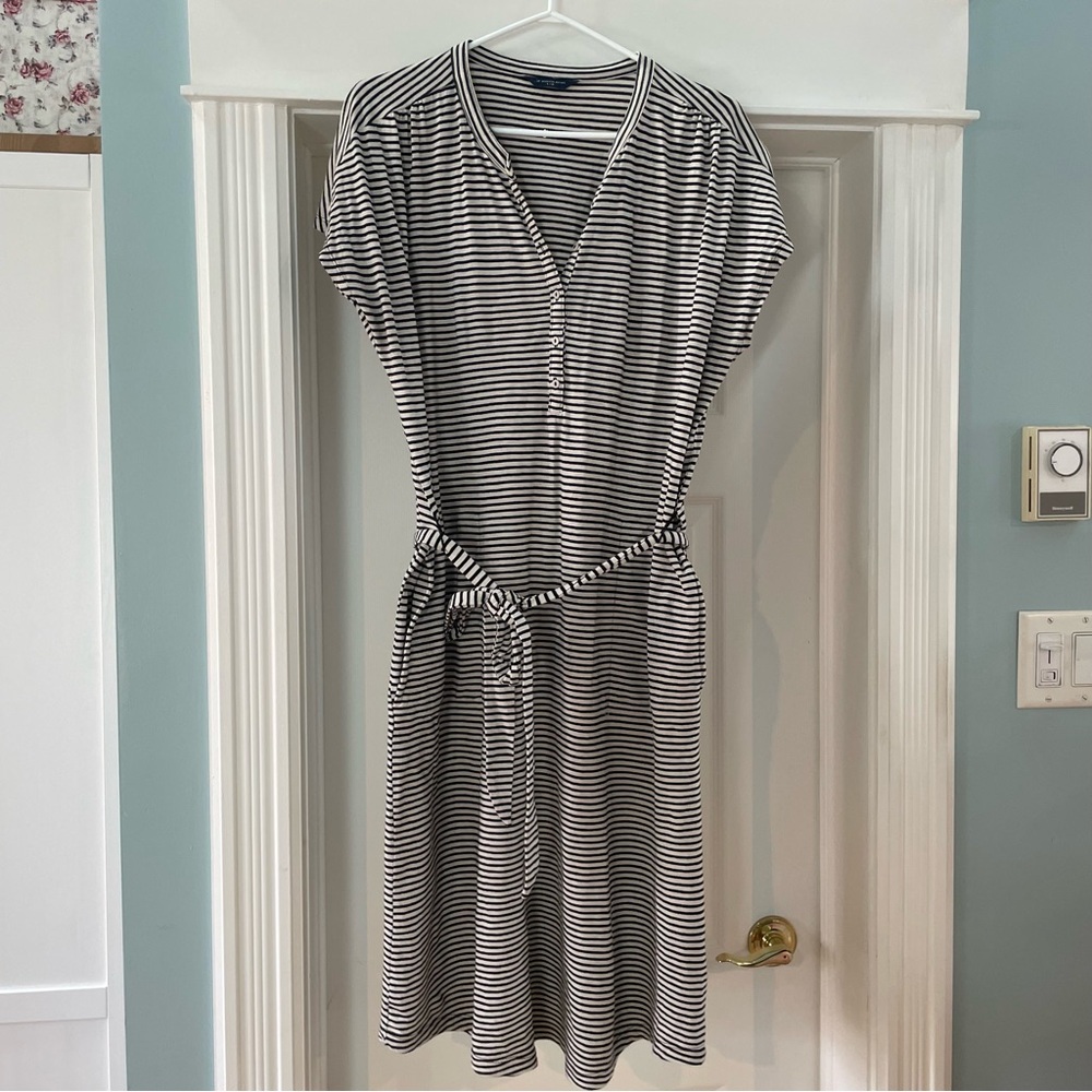Denver Hayes Black and White Cotton Striped Mini Dress